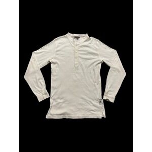 Crossley Henley Long Sleeve Half Button Cotton White Button Cuff Split Bottom XL